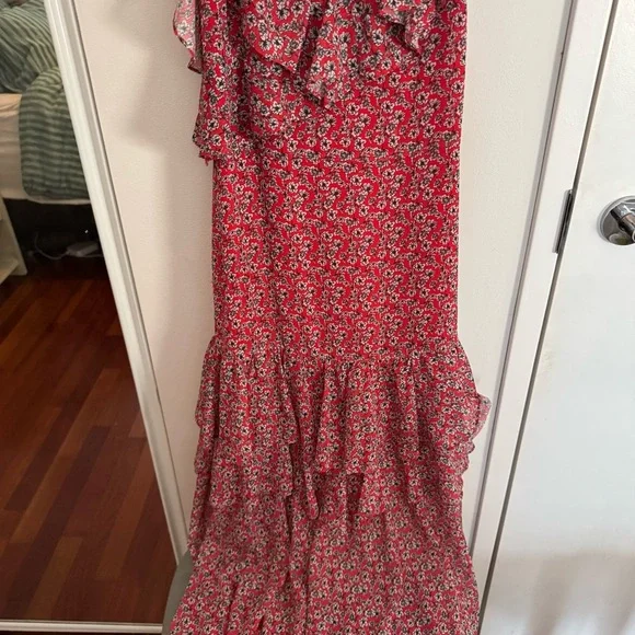 MARISSA WEBB Red Floral Ruffle Tiered Midi Dress - Picture 9 of 11